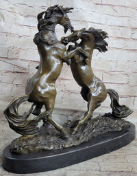 Dueling Stallion Horses Rearing Bronze Sculpture Marble Base