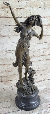 Girl Playing Tambourine Bronze Sculpture 20" x 9"