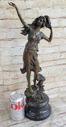 Girl Playing Tambourine Bronze Sculpture 20" x 9"