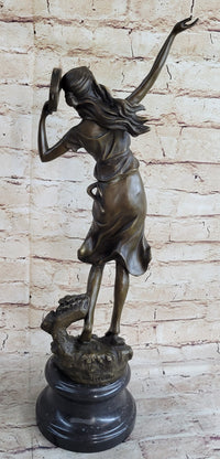 Girl Playing Tambourine Bronze Sculpture 20" x 9"