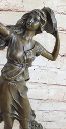 Girl Playing Tambourine Bronze Sculpture 20" x 9"