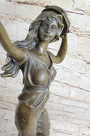 Girl Playing Tambourine Bronze Sculpture 20" x 9"