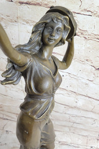Girl Playing Tambourine Bronze Sculpture 20" x 9"