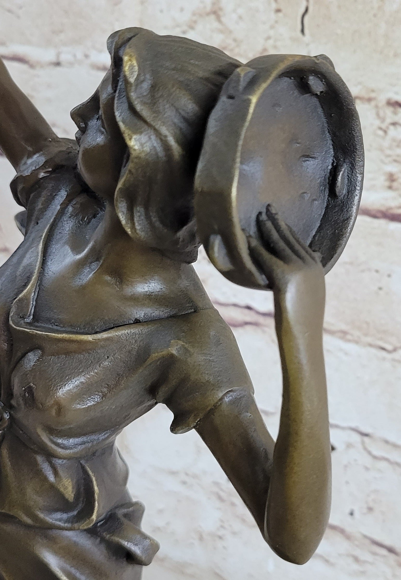 Girl Playing Tambourine Bronze Sculpture 20" x 9"