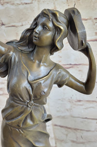 Girl Playing Tambourine Bronze Sculpture 20" x 9"