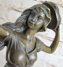 Girl Playing Tambourine Bronze Sculpture 20" x 9"