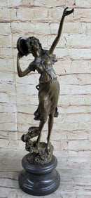 Art Deco Gypsy Girl Tambourine Dancer Bronze 20" x 9"