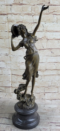 Art Deco Gypsy Girl Tambourine Dancer Bronze 20" x 9"