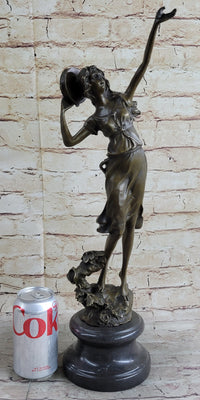 Art Deco Gypsy Girl Tambourine Dancer Bronze 20" x 9"