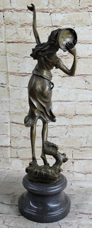 Art Deco Gypsy Girl Tambourine Dancer Bronze 20" x 9"
