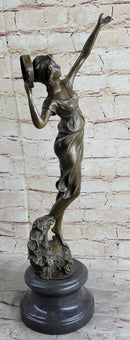 Art Deco Gypsy Girl Tambourine Dancer Bronze 20" x 9"