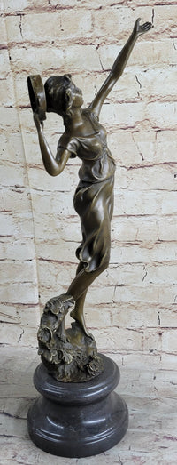 Art Deco Gypsy Girl Tambourine Dancer Bronze 20" x 9"