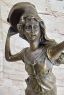 Art Deco Gypsy Girl Tambourine Dancer Bronze 20" x 9"