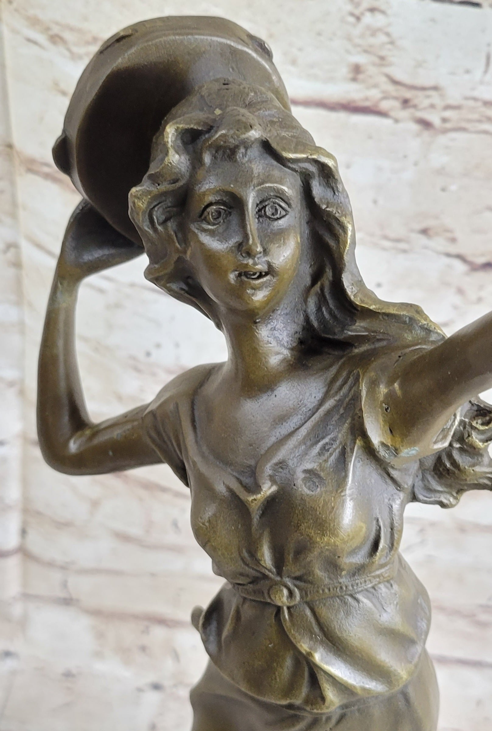 Art Deco Gypsy Girl Tambourine Dancer Bronze 20" x 9"