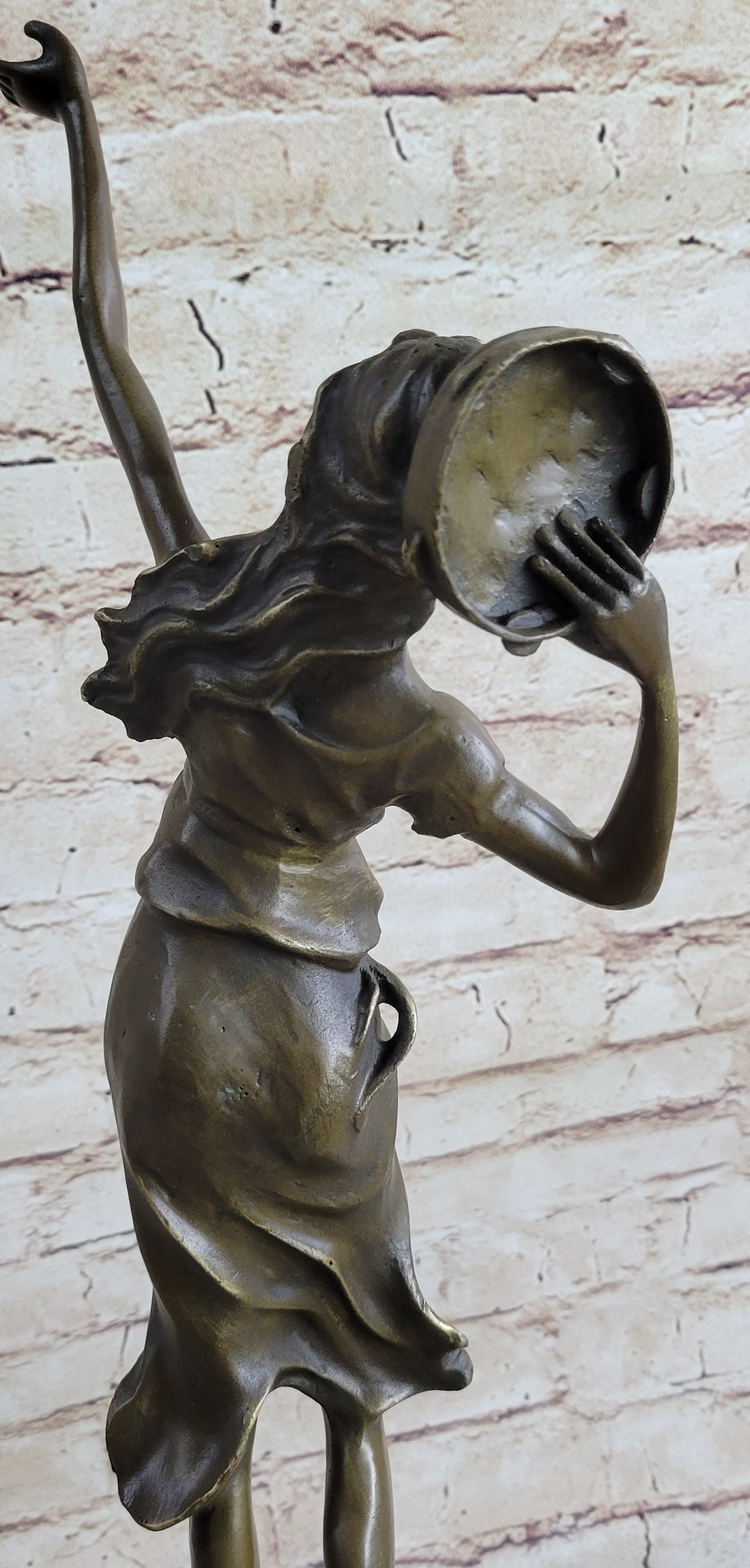 Art Deco Gypsy Girl Tambourine Dancer Bronze 20" x 9"