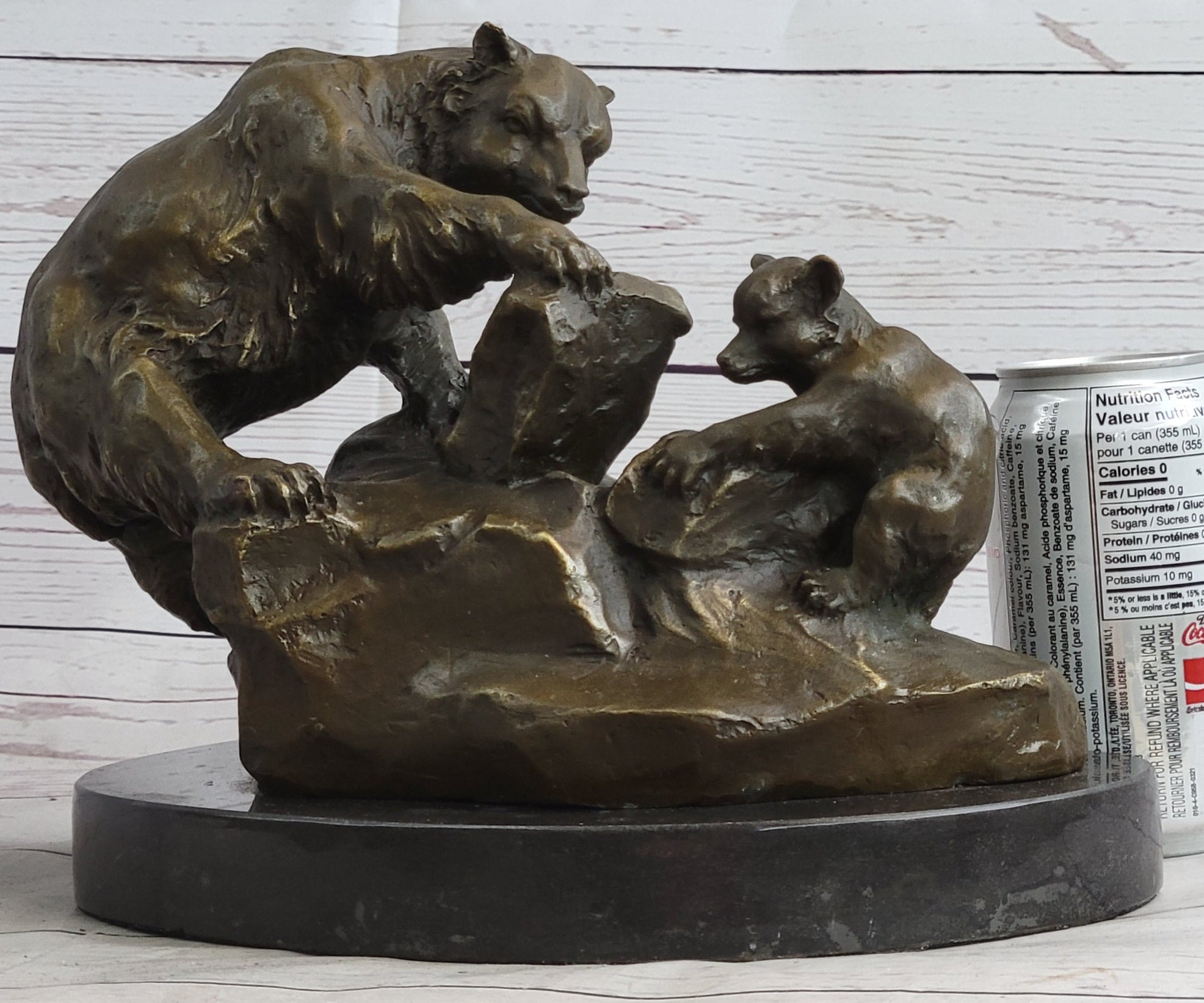 Bear & Cubs Playing - Bronze Metal Sculpture Signed Art