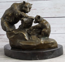 Bear & Cubs Playing - Bronze Metal Sculpture Signed Art