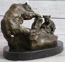 Bear & Cubs Playing - Bronze Metal Sculpture Signed Art