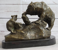 Bear & Cubs Playing - Bronze Metal Sculpture Signed Art