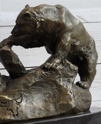 Bear & Cubs Playing - Bronze Metal Sculpture Signed Art
