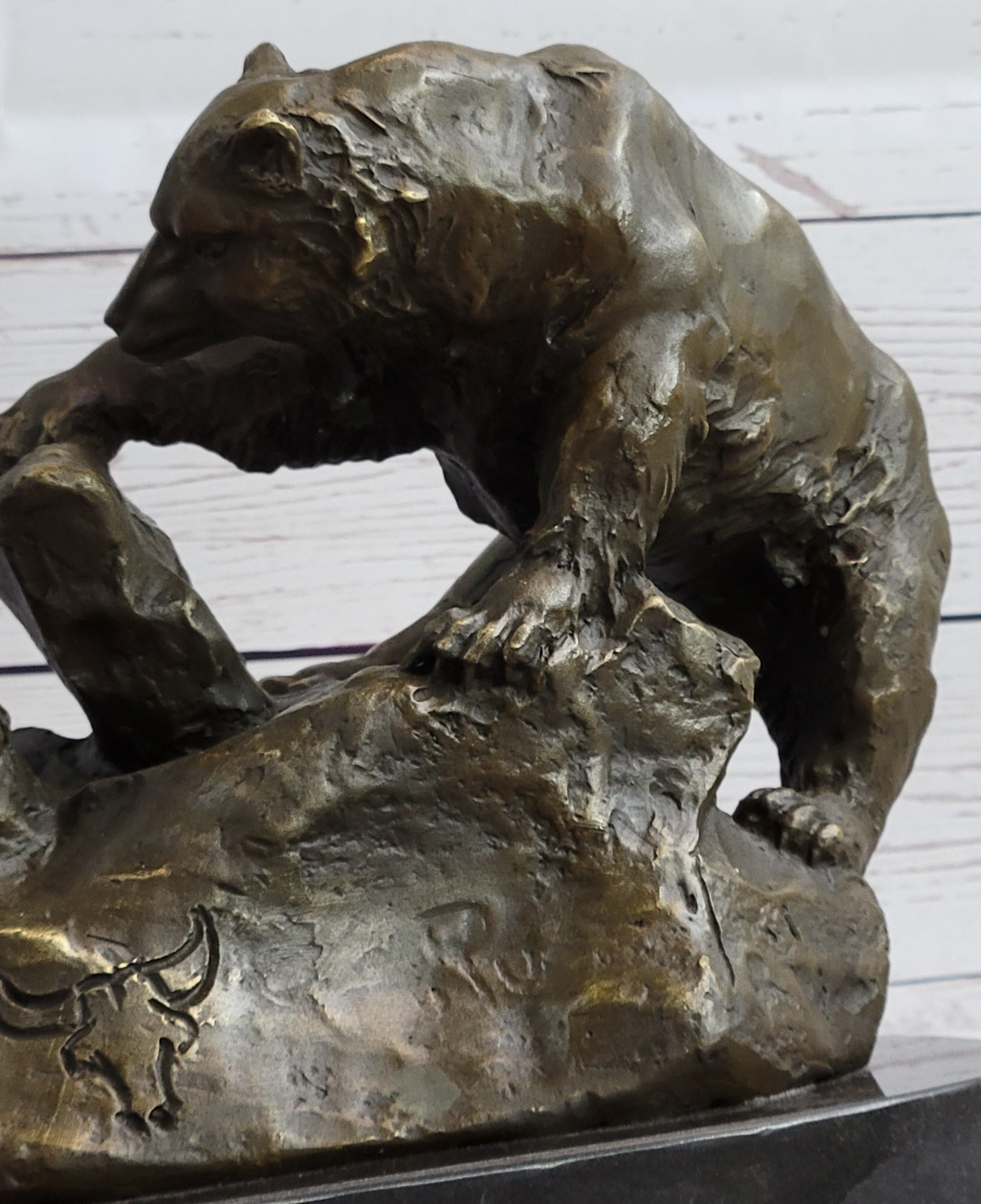 Bear & Cubs Playing - Bronze Metal Sculpture Signed Art
