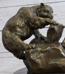 Bear & Cubs Playing - Bronze Metal Sculpture Signed Art
