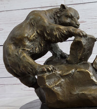 Bear & Cubs Playing - Bronze Metal Sculpture Signed Art