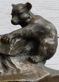Bear & Cubs Playing - Bronze Metal Sculpture Signed Art