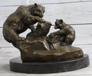 Bear & Cubs Playing - Bronze Metal Sculpture Signed Art