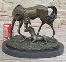 Horses Mare W/Foal Bronze Sculpture Marble Base