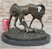 Horses Mare W/Foal Bronze Sculpture Marble Base