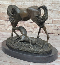 Horses Mare W/Foal Bronze Sculpture Marble Base
