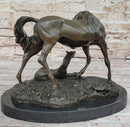 Horses Mare W/Foal Bronze Sculpture Marble Base