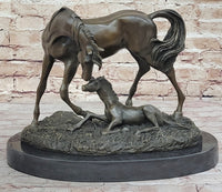 Horses Mare W/Foal Bronze Sculpture Marble Base