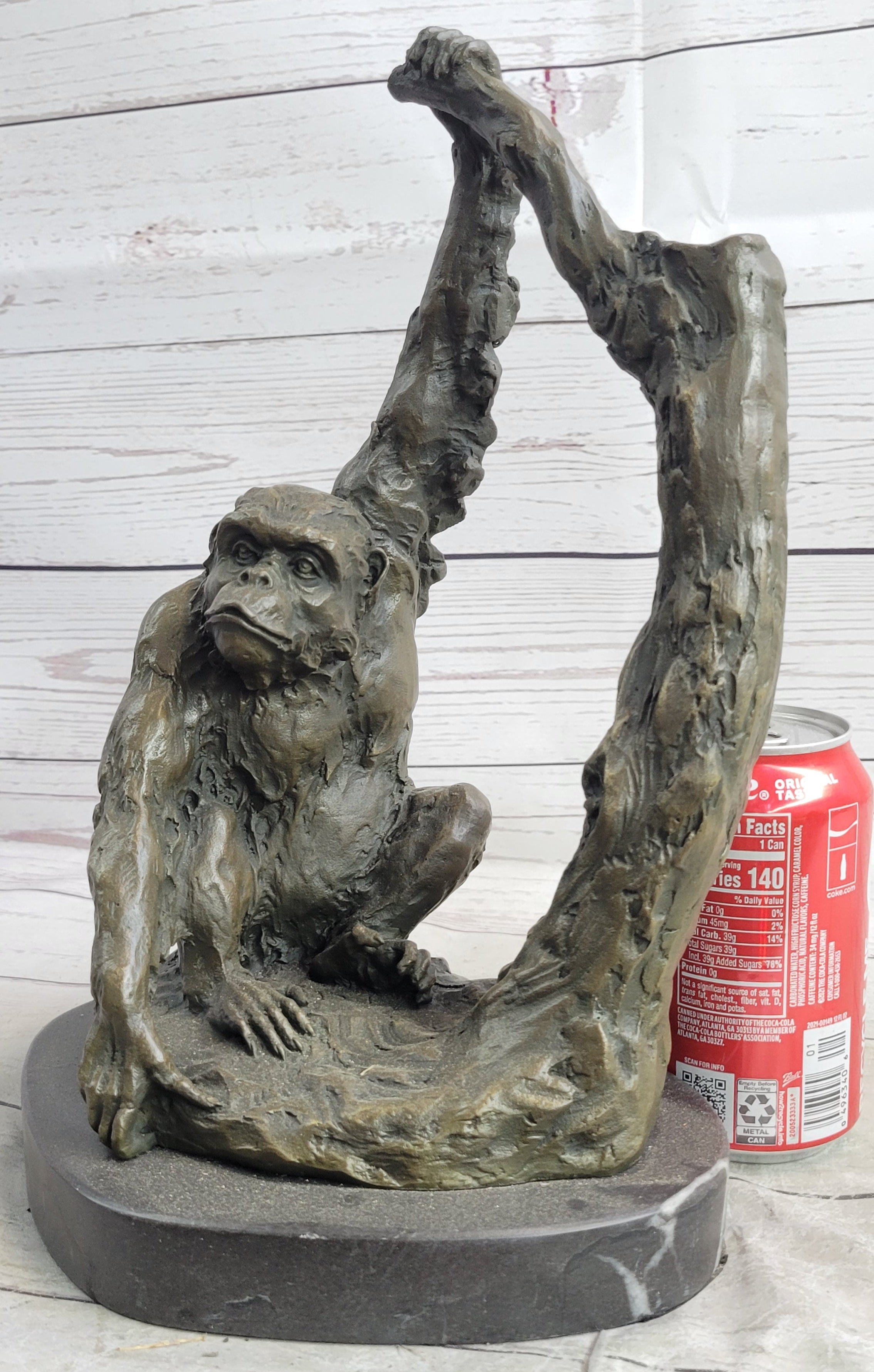 Chimpanzee Bronze Sculpture Figure Marble Base
