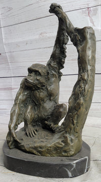 Chimpanzee Bronze Sculpture Figure Marble Base