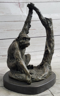 Chimpanzee Bronze Sculpture Figure Marble Base