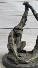 Chimpanzee Bronze Sculpture Figure Marble Base