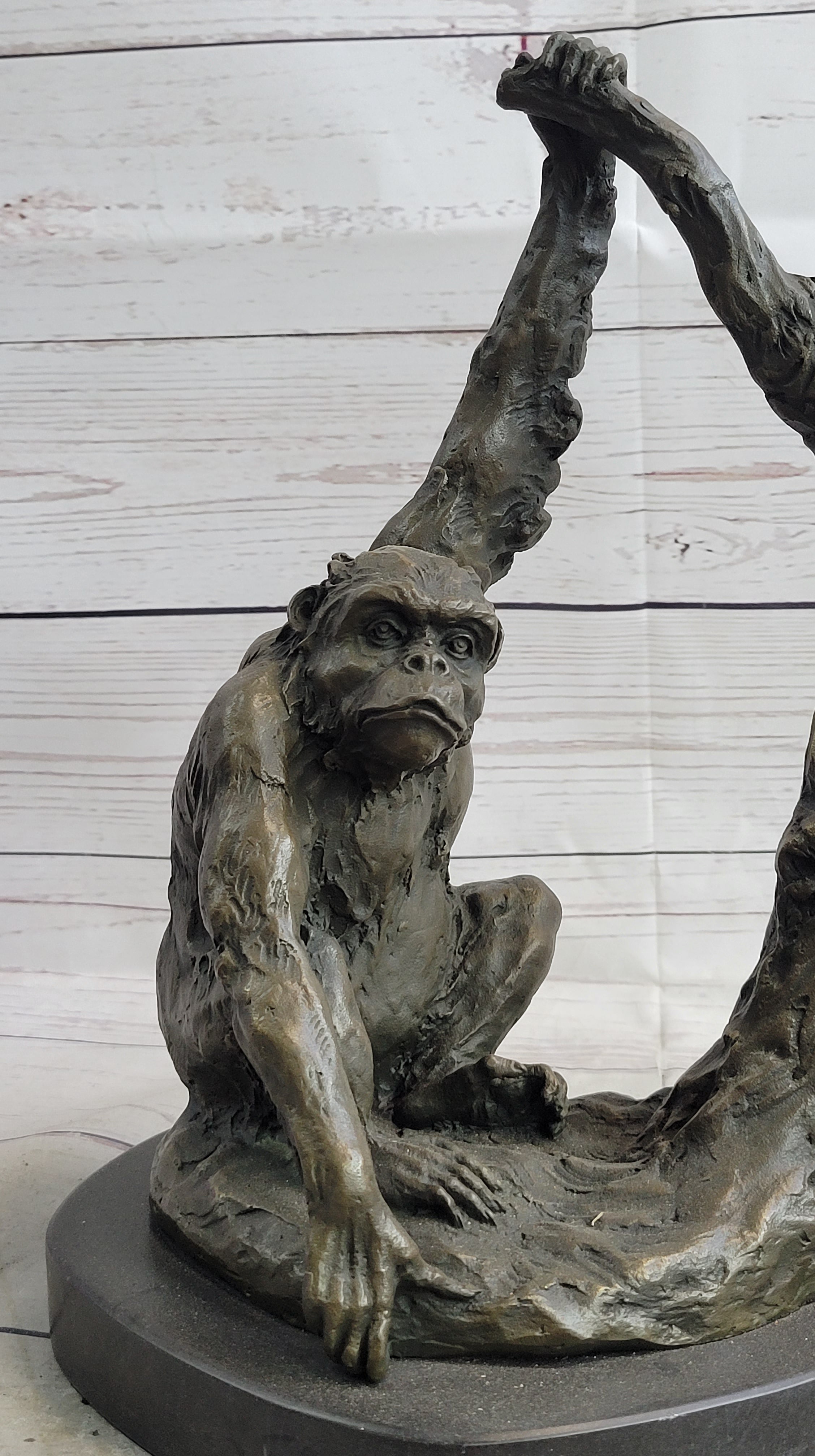 Chimpanzee Bronze Sculpture Figure Marble Base