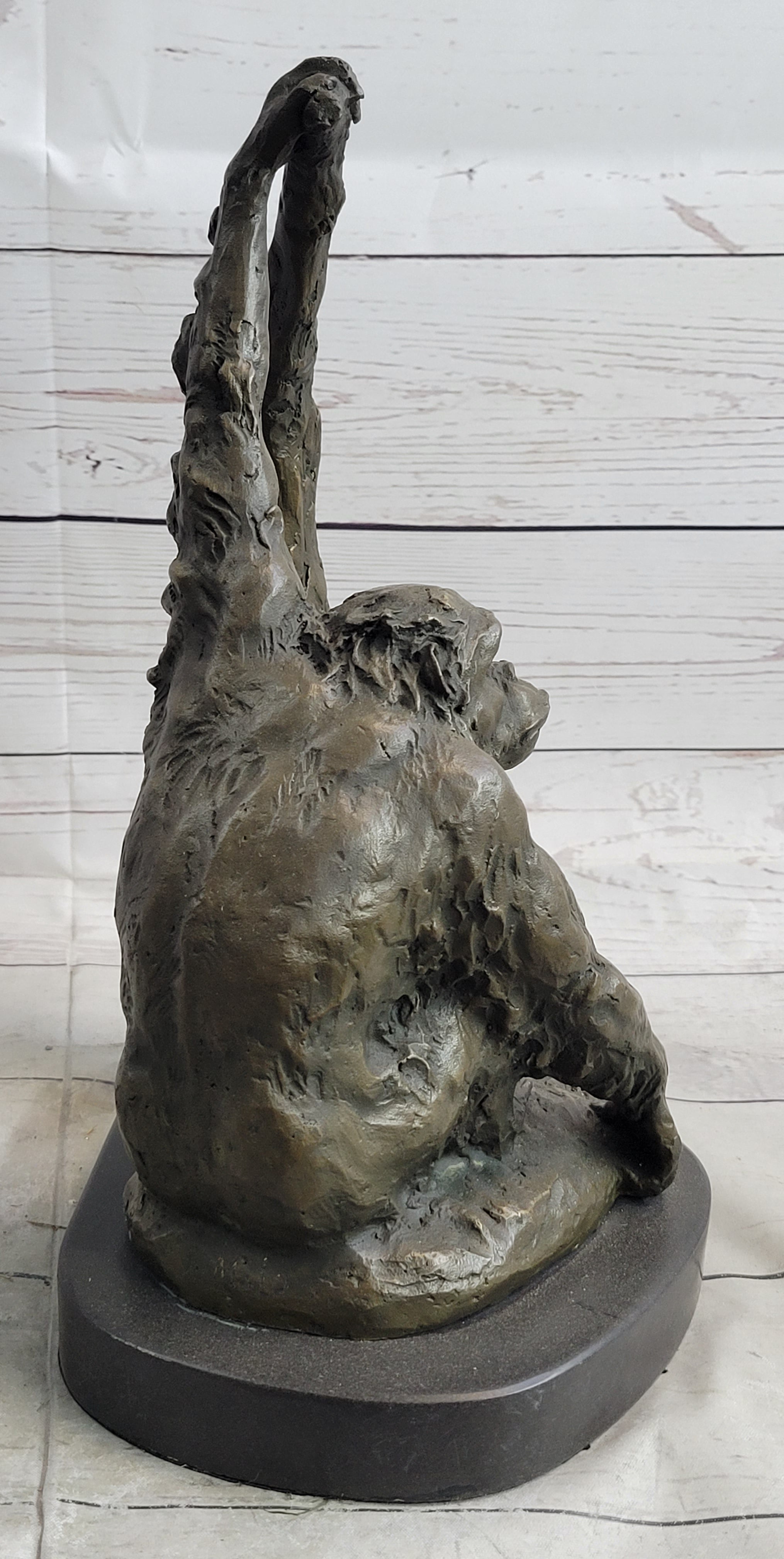 Chimpanzee Bronze Sculpture Figure Marble Base