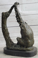 Chimpanzee Bronze Sculpture Figure Marble Base