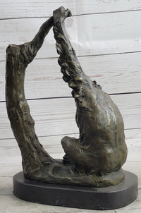 Chimpanzee Bronze Sculpture Figure Marble Base