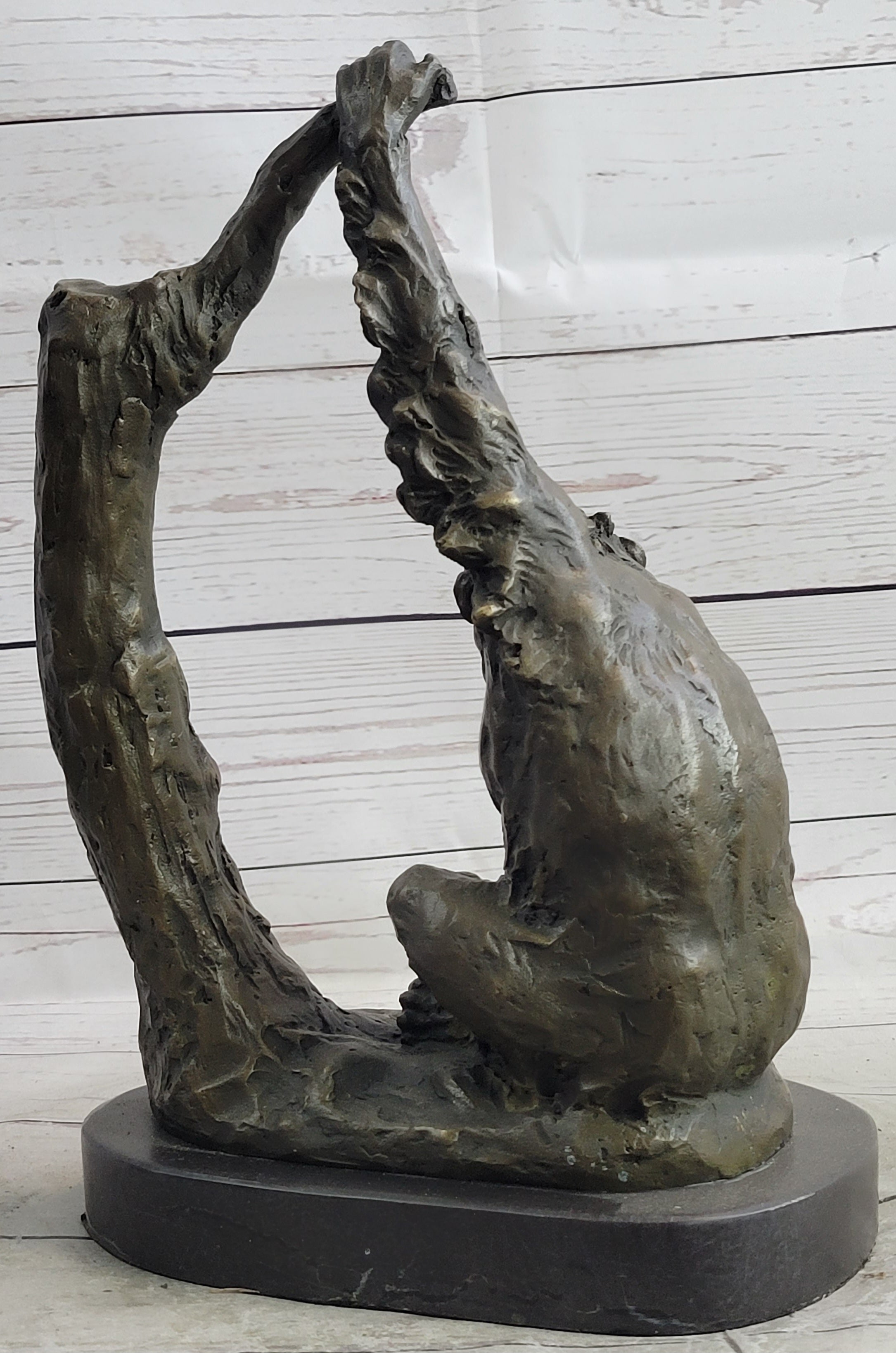 Chimpanzee Bronze Sculpture Figure Marble Base