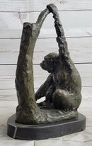 Chimpanzee Bronze Sculpture Figure Marble Base
