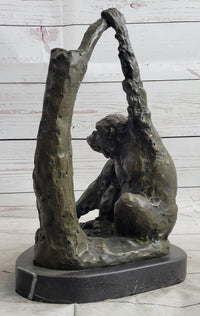 Chimpanzee Bronze Sculpture Figure Marble Base