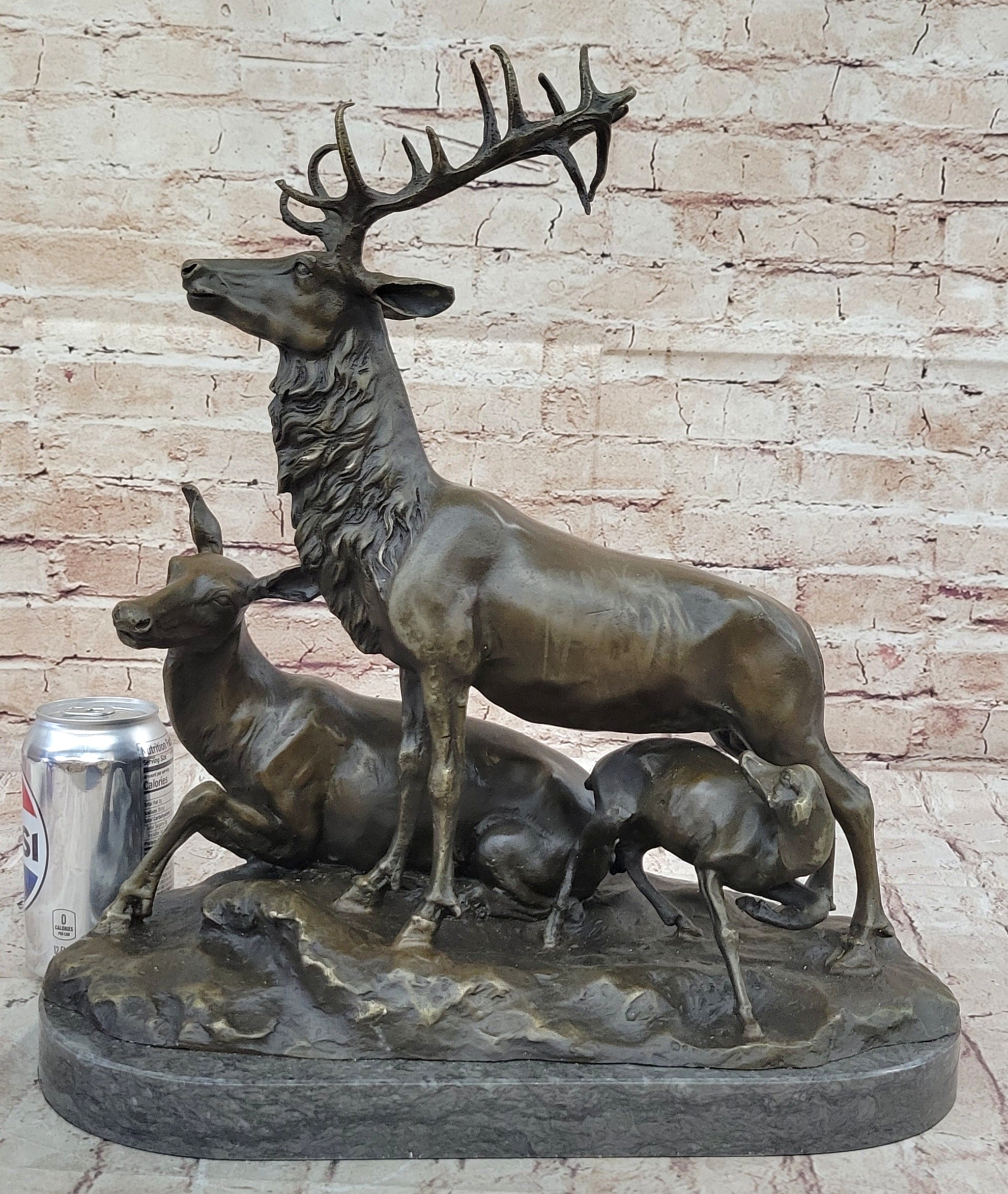 Bronze Deer Fawn Stag Buck Family Marble Figure