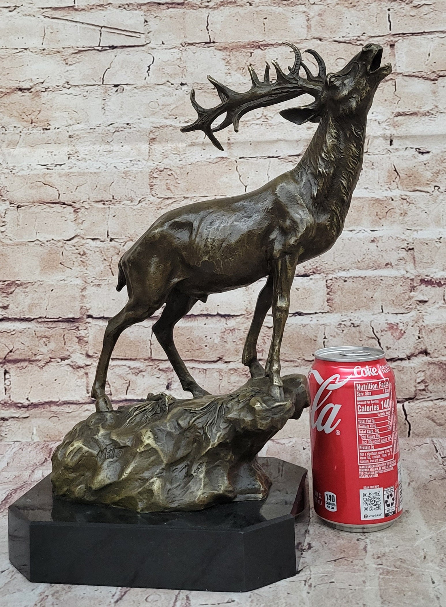 Chalet Lodge Art Elk Stag Buck Deer Hunter Bronze Marble Base