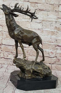 Chalet Lodge Art Elk Stag Buck Deer Hunter Bronze Marble Base