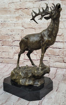 Chalet Lodge Art Elk Stag Buck Deer Hunter Bronze Marble Base