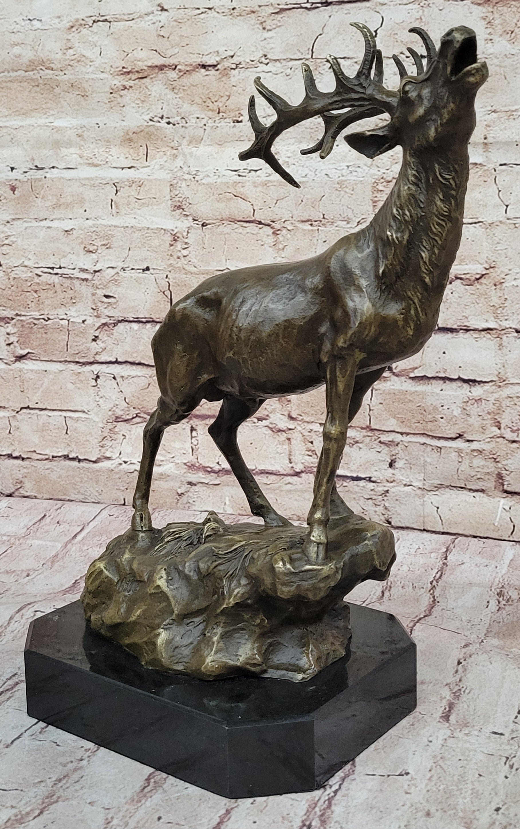 Chalet Lodge Art Elk Stag Buck Deer Hunter Bronze Marble Base
